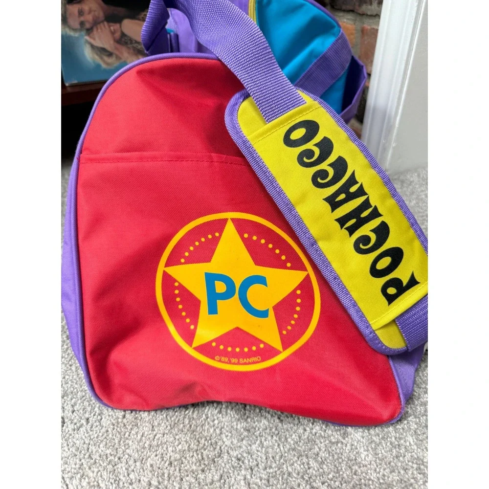 Vintage 1999 Sanrio Pochacco Duffle Bag Purple Teal Yellow Large Travel Gym Bag